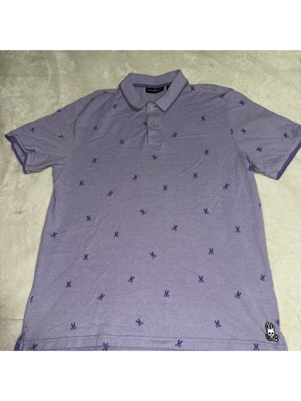 Psycho Bunny Men’s Size 7 Purple All Over Bunny Logo Pique Polo Shirt Cotton